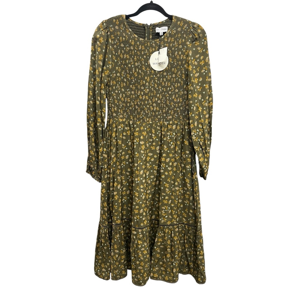 Anthro Lost + Wander Floral Maxi Dress Smocked Cottagecore Green Medium New - Picture 2 of 7